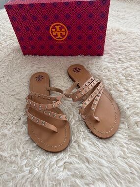 Tory Burch Blush Studded Leather Strappy Sandals